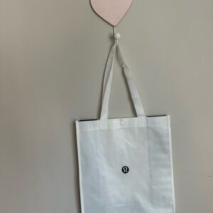 Lululemon Athletica White Canvas Tote Bag with Minimalist Design